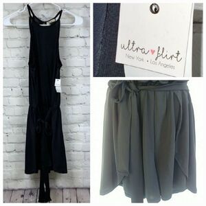 NWT Romper Black Cami Sleeveless Halter Tulip Shorts Belted Medium Ultra Flirt